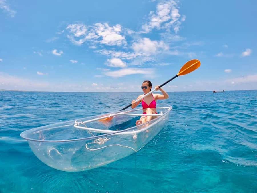 Jozani Forest, Tandem Clear Kayak, The Rock, Paje Beach - Paddling a transparent kayak through mangrove tunnels